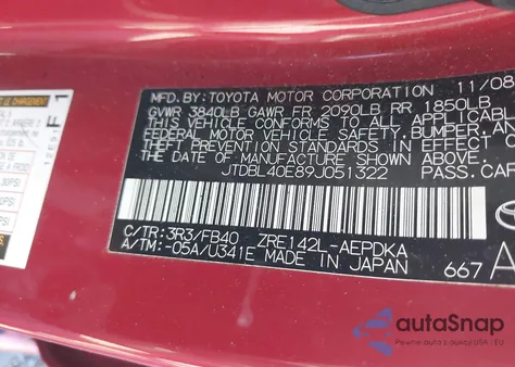 2009 Toyota Corolla Le из США, поврежденный, VIN JTDBL40E89J051322